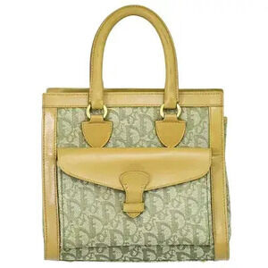Christian Dior Trotter Handbag Canvas Leather Khaki Green Beige